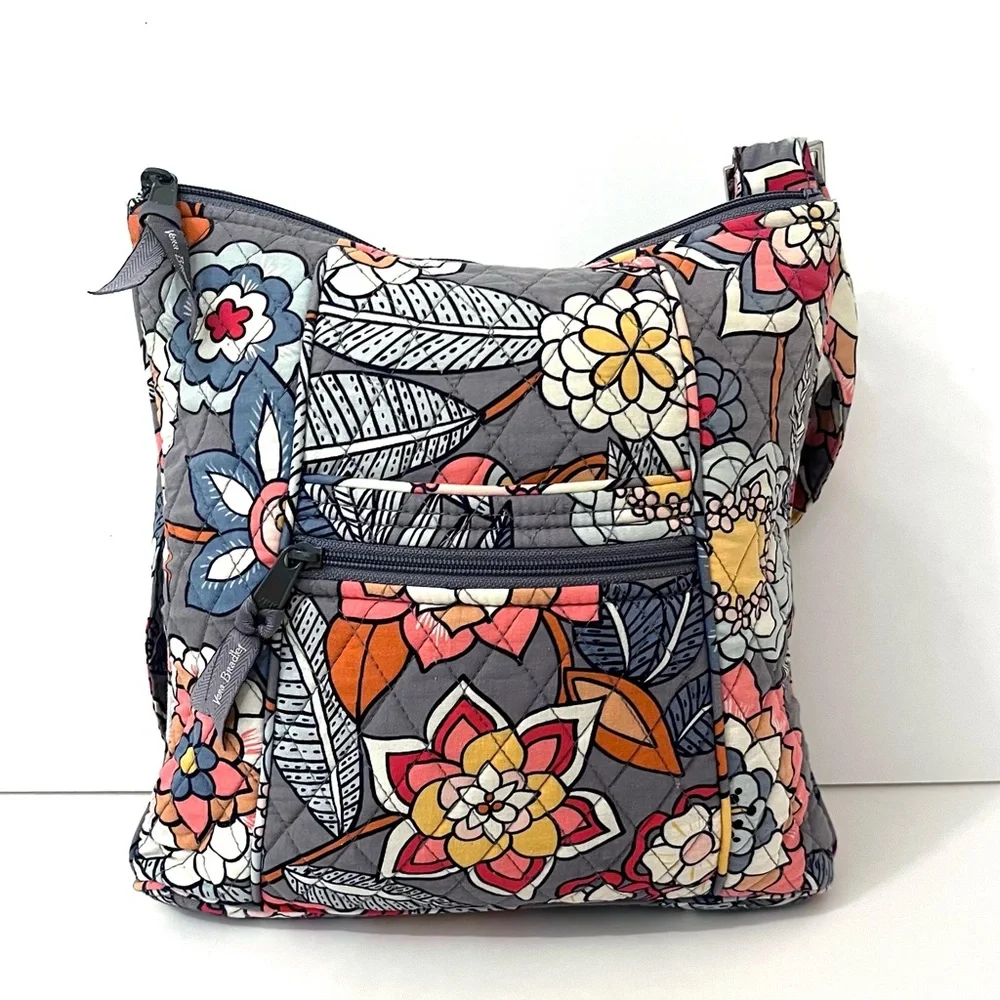 Vera Bradley Quilted Crossbody Bag Gray Floral Retired Pattern - Picture 4 of 14